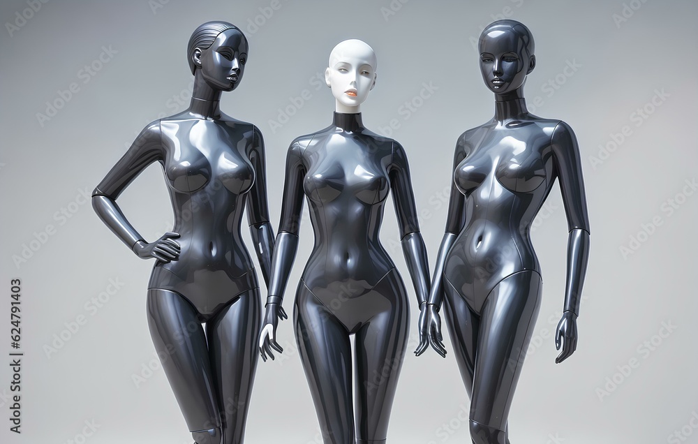 Obraz premium Plastic mannequins of stylish girls, monumental art of elegant women, fashionable design of models in different poses
