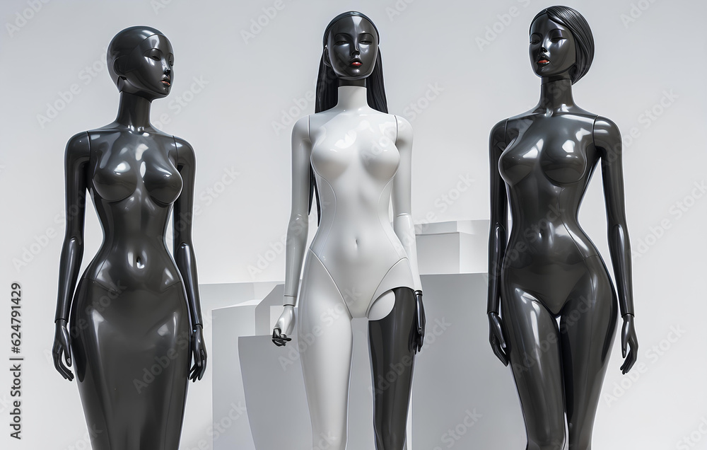 Obraz premium Plastic mannequins of stylish girls, monumental art of elegant women, fashionable design of models in different poses