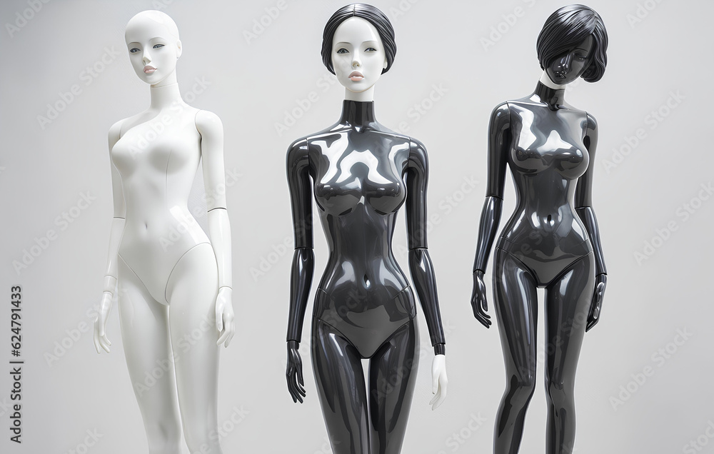 Obraz premium Plastic mannequins of stylish girls, monumental art of elegant women, fashionable design of models in different poses