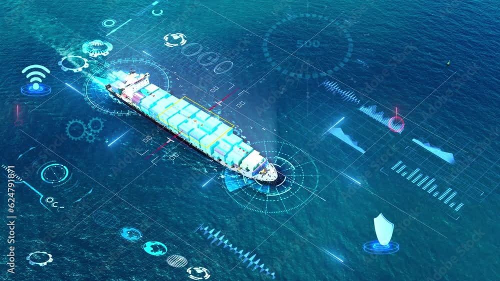 AI technology Cargo Container Ship. Tehcnology Global Logistics ...