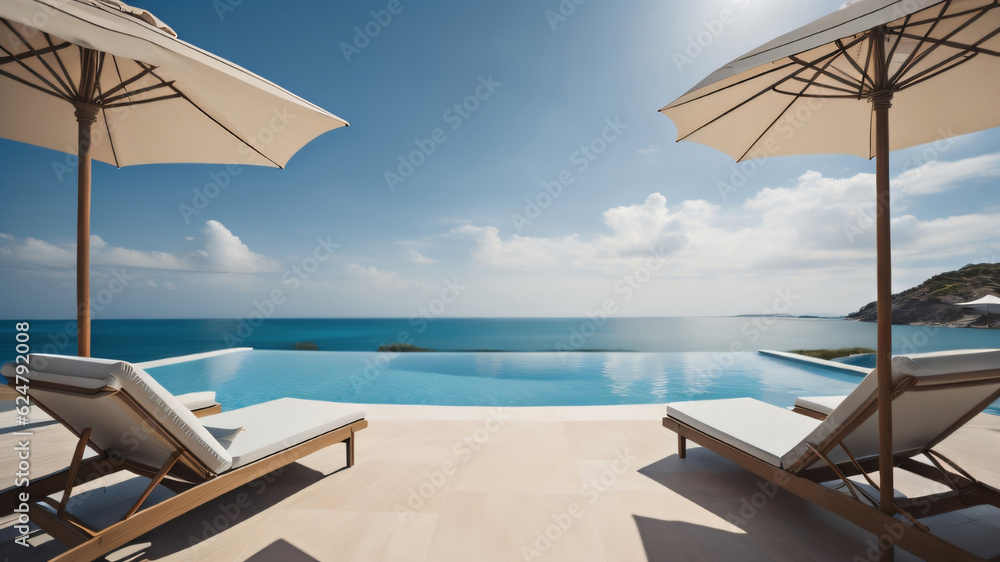 lounge chairs and umbrella on the beach