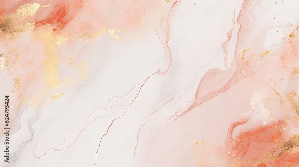 Alcohol ink marble background in soft coral tones, with intricate gold accents and delicate veining, providing negative space for your text or design elements. Wallpaper. Generative AI. 