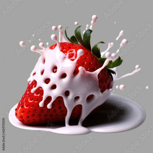 Milk splash with fresh strawberries.Background