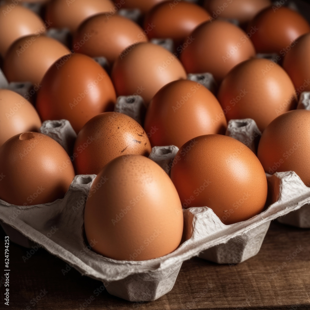 Pile of raw brown chicken eggs, Background Pile of raw brown chicken eggs, Background