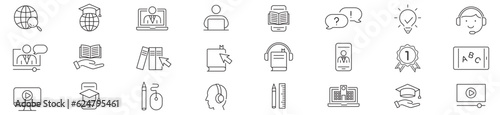E-learning thin line icons set editable stroke vector illustration.
