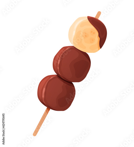 Frozen chocolate covered banana slices on a stick.