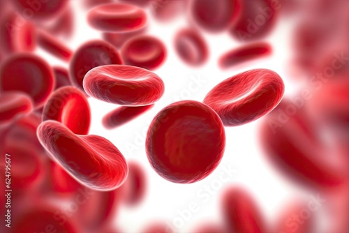 Red blood cells in vein. 3d illustration of human red blood cells isolated on white background, concept for medical health care. Flowing red blood cells. 3d illustration of human red blood cells.