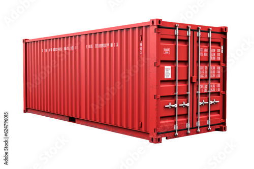 Isolated red shipping container on cutout PNG transparent background. Generative AI