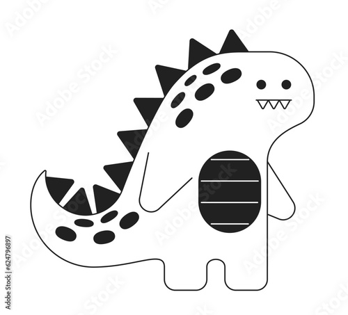 Cute dinosaur monochrome flat vector object. Editable black and white thin line icon. Simple cartoon clip art spot illustration for web graphic design © The img