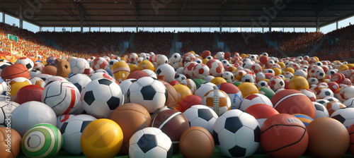All sports balls in stadium 3d 