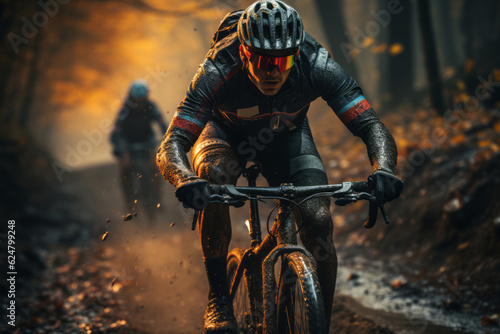 Cyclist engaged in a challenging hill climb or intense training session, conveying the physical fitness and endurance aspects of cycling. Generative Ai