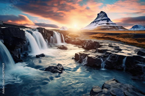 Kirkjufell Foss waterfall near Kirkjufell mountain