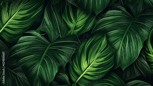 Palm leaf background. Banner with green floral pattern. Generative AI
