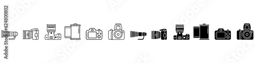 Photo camera icon vector set. Photography studio illustration sign collection. film symbol.