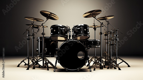 black drum kit isolated on dark background. music maker concept. Generative AI