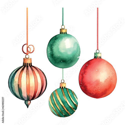 Vintage christmas tree toys watercolor, great design for any purposes.