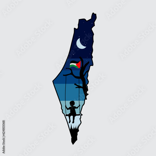 vector of palestine baby play swing in outdoor perfect for save palestine children campaign