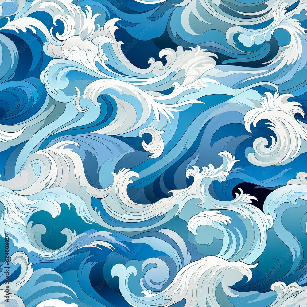 Ocean waves seamless pattern. Sea wave blue background. Generative AI Ocean waves seamless pattern. Sea wave blue background. Generative AI
