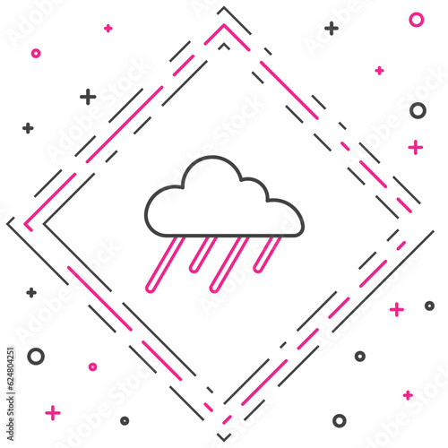 Line Cloud with rain icon isolated on white background. Rain cloud precipitation with rain drops. Colorful outline concept. Vector