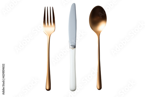 Set of spoon fork and knife stainless steel isolated on transparent background. Generative Ai