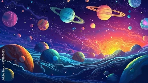Abstract background planets and solar system. Celestial journey with an intricate illustration of planets and the solar system, enhanced by background. Generative AI.