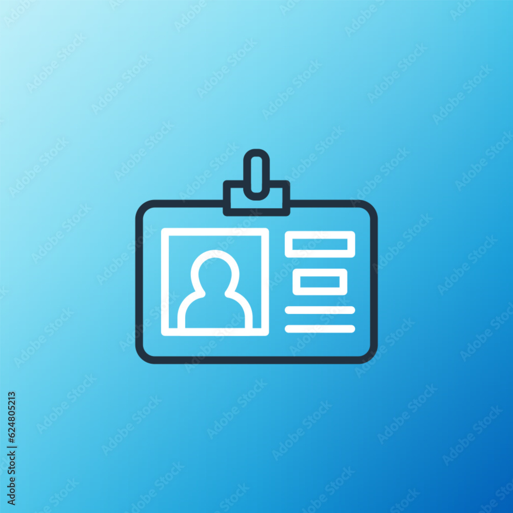 Line Identification badge icon isolated on blue background. It can be used for presentation, identity of the company, advertising. Colorful outline concept. Vector