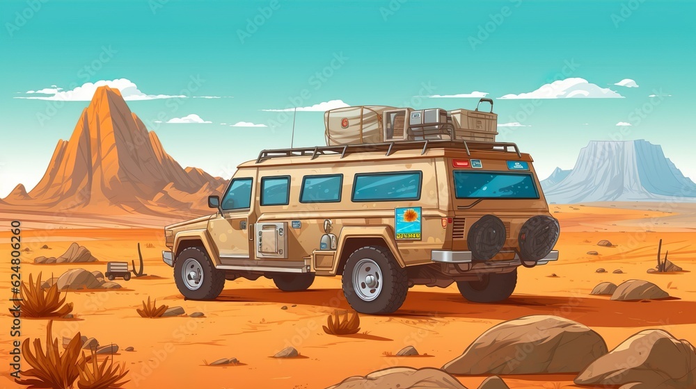 Background probes and research vehicles. The realm of interstellar exploration with research vehicles depicted in a captivating illustration within an eye-catching banner design. Generative AI.