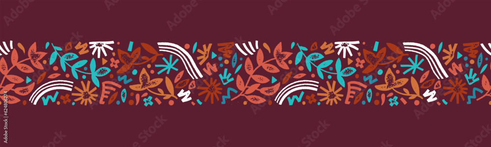 Abstract doodle seamless pattern with floral elements, fun background, great for summer textiles, banners, wallpapers - vector design