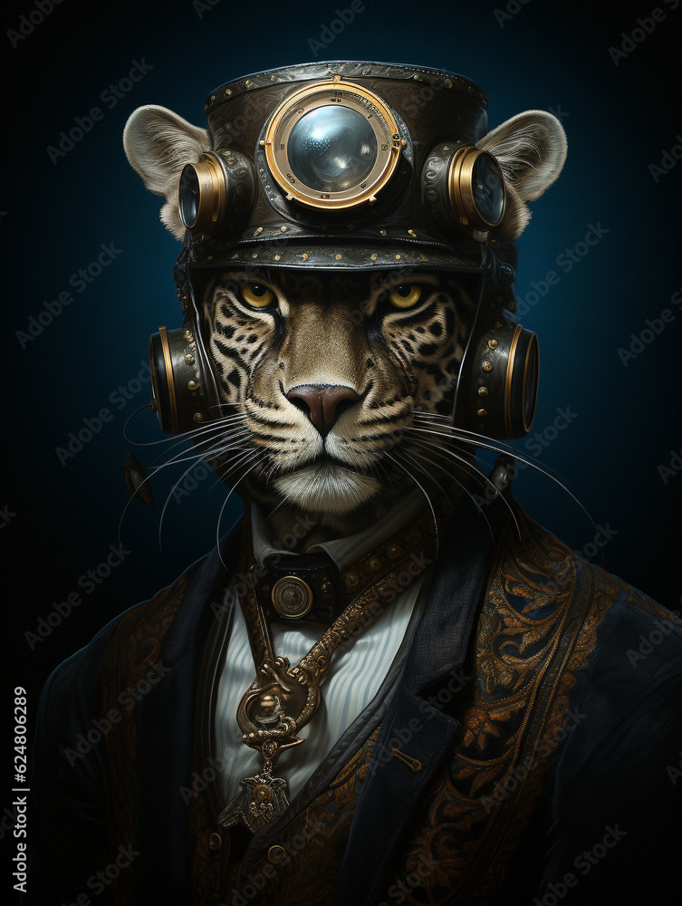 Obraz premium A Portrait of a Steampunk Jaguar | Generative AI