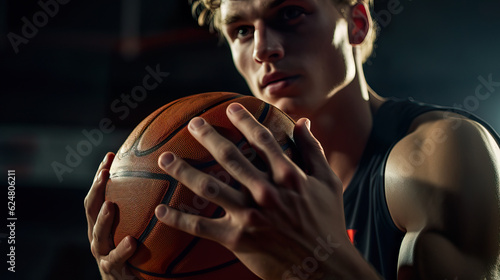 Intense Close-Up of National Team Basketball Player with Grit and Determination. Generative AI. © Dangubic
