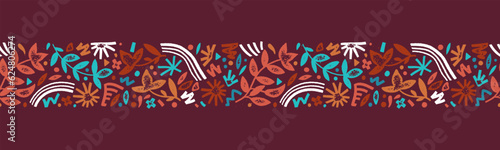 Fotografie, Obraz Abstract doodle seamless pattern with floral elements, fun background, great for