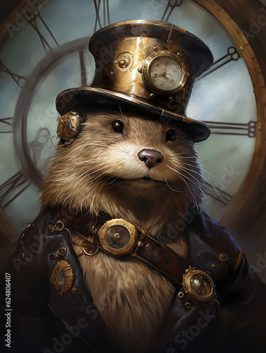 A Portrait of a Steampunk Otter | Generative AI