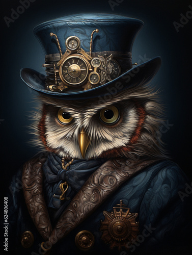 A Portrait of a Steampunk Owl | Generative AI