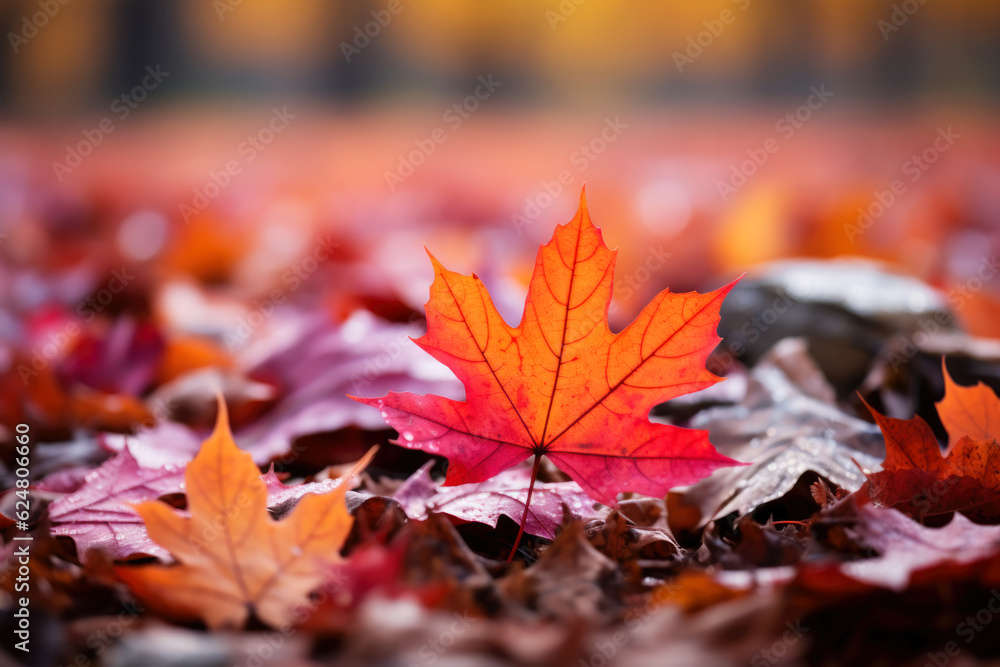 Red autumn leaves in the park created with Generative AI technology Red autumn leaves in the park created with Generative AI technology