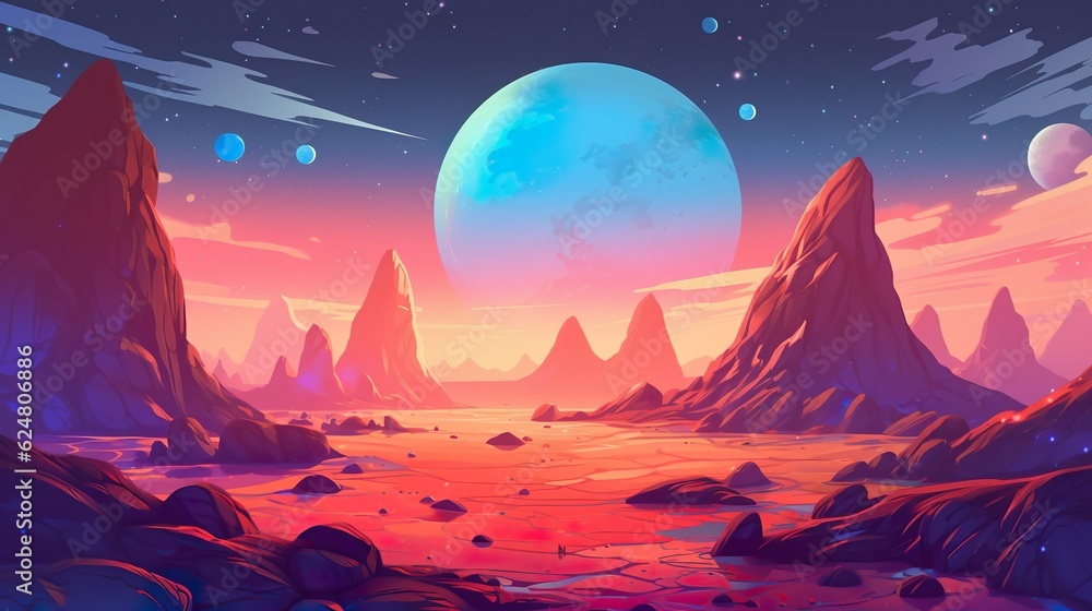 Abstract background exoplanets. The infinite possibilities of cosmic exoplanets depicted in a mesmerizing illustration showcased within a captivating banner design against backdrop. Generative AI.