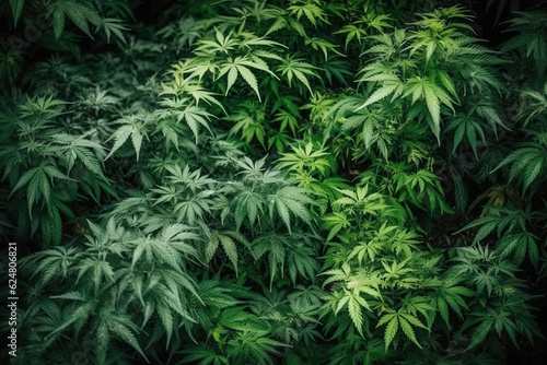 flowering cannabis bushes of medical marijuana on legal farm. Generative AI illustration