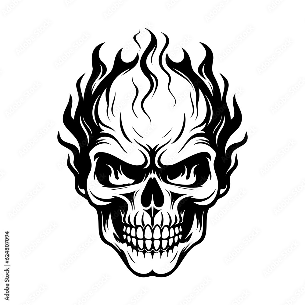 Skull with flames, burning skull, fire skull icon Skull with flames, burning skull, fire skull icon