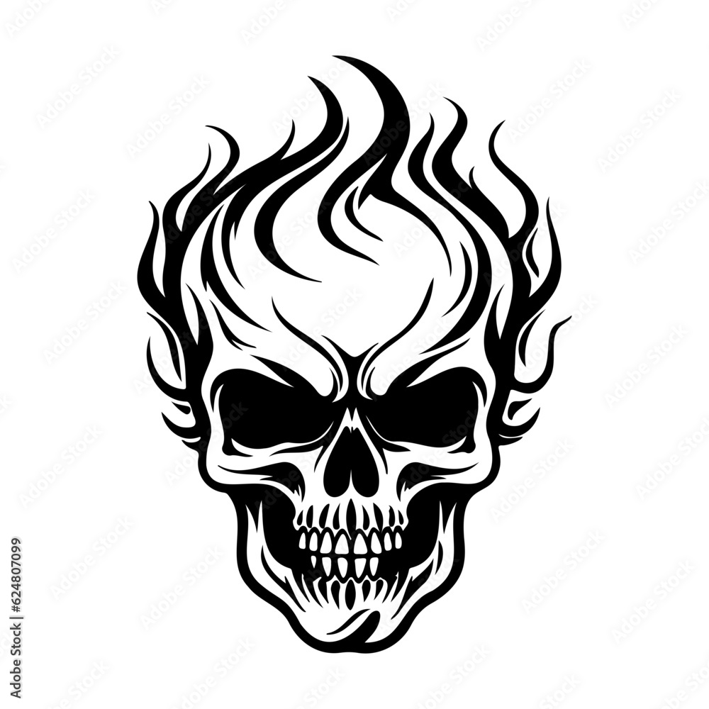 Skull with flames, burning skull, fire skull icon Skull with flames, burning skull, fire skull icon