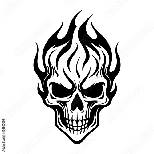 Skull with flames, burning skull, fire skull icon
