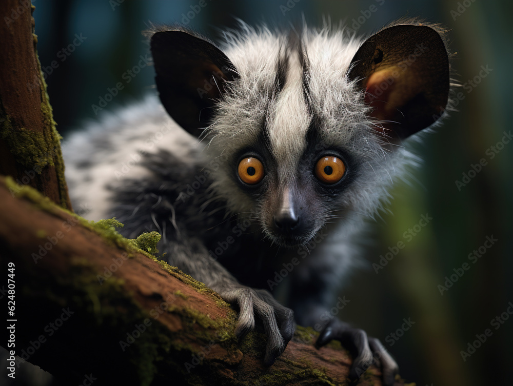 Photo of Ayeaye A rare and unique lemur species with big eyes and
