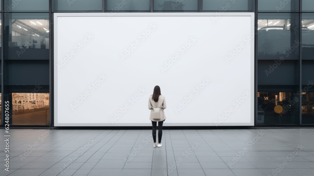 Mockup billboard. woman in front of billiard Mockup billboard. woman in front of billiard