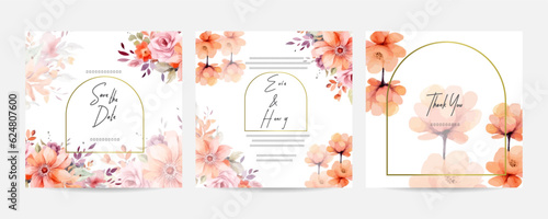 Romantic wedding card. Nude wedding invitation card with warm soft autumn fall floral