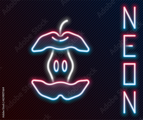 Glowing neon line Apple core icon isolated on black background. Bitten apple symbol. Apple stub silhouette. Biodegradable garbage sign. Colorful outline concept. Vector