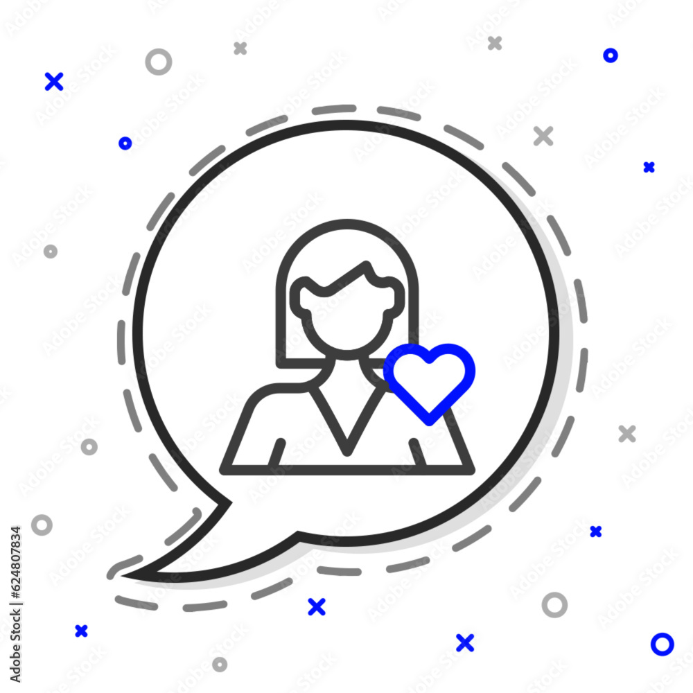 Line Romantic girl icon isolated on white background. Happy Valentines day. Colorful outline concept. Vector