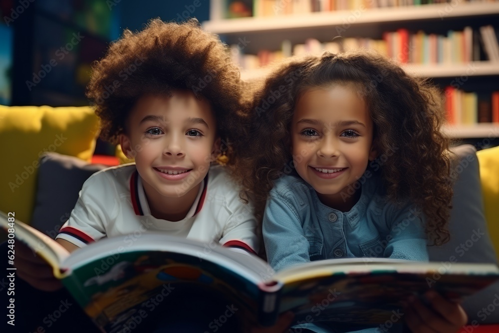 a boy and a girl are reading a book in the library. study .generative ai. a boy and a girl are reading a book in the library. study .generative ai.