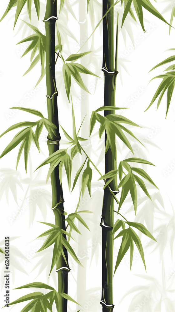 Fototapeta premium bamboo trees pattern isolated white, create using generative AI tools
