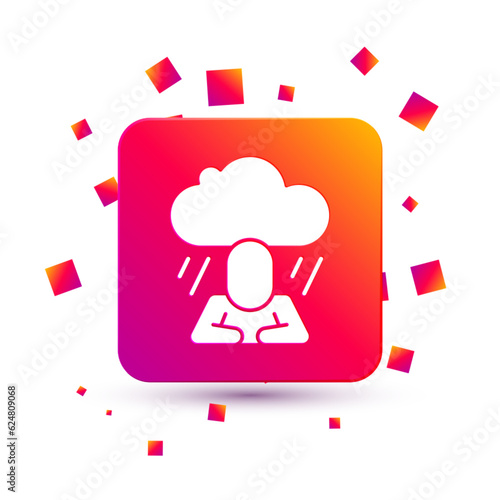 White Depression and frustration icon isolated on white background. Man in depressive state of mind. Mental health problems. Square color button. Vector