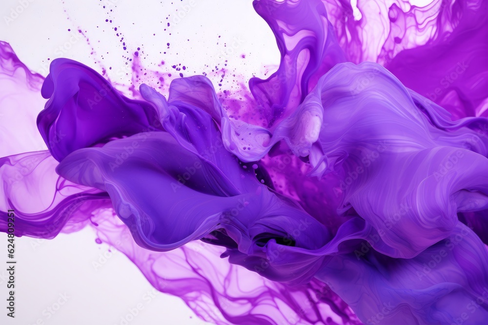 Dynamic purple paint splash creates an abstract background. Generative AI
