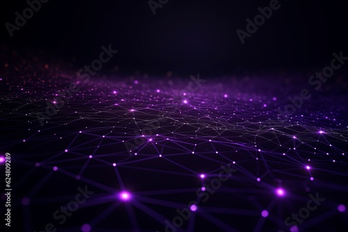 Futuristic purple technology background. Cyber particles connected by lines. 3D surface. Stock illustration. Generative AI © Kishore Newton