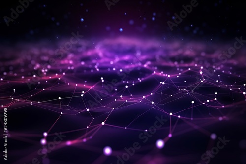 Futuristic purple technology background. Cyber particles connected by lines. 3D surface. Stock illustration. Generative AI